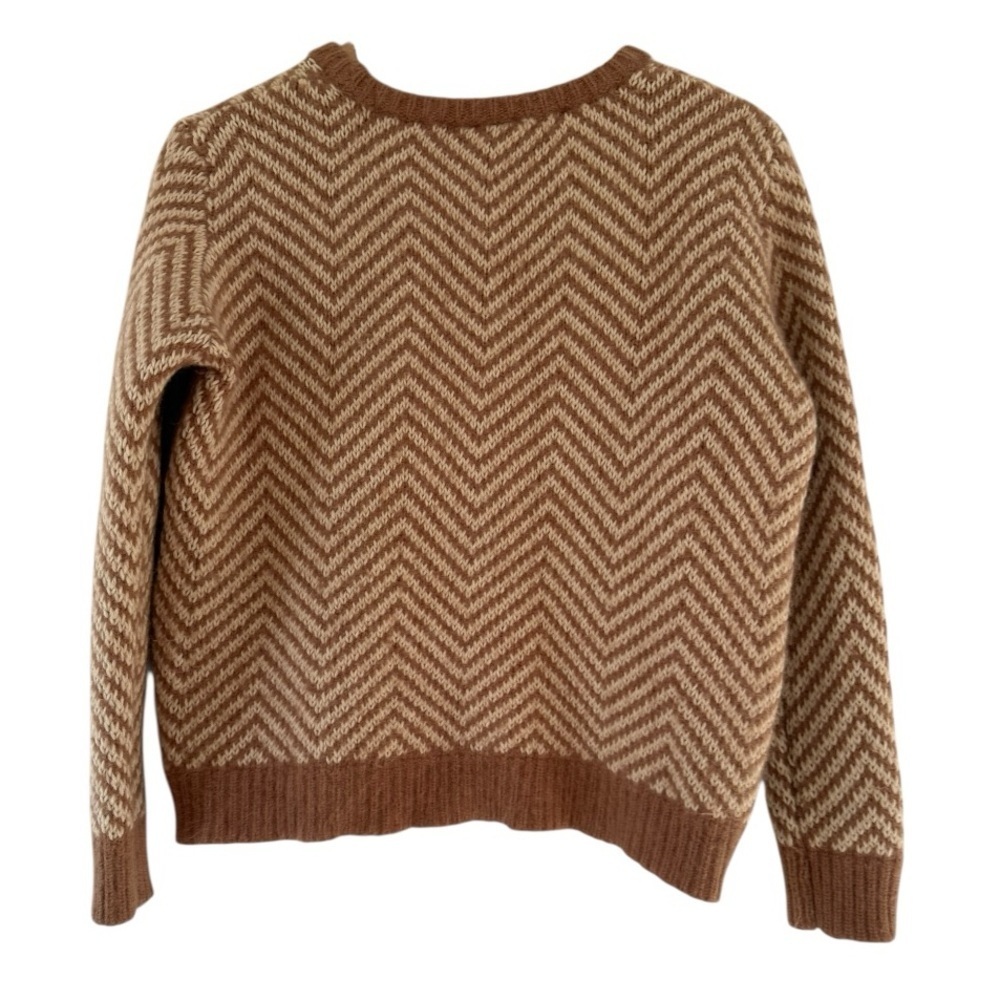 Ganni Chevron Wool-Blend Sweater Knit Zigzag Brown Cream Anthropologie Size L - Picture 2 of 8